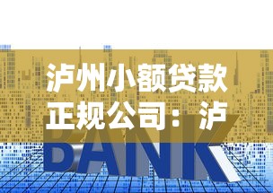 瀘州小額貸款正規(guī)公司：瀘州正規(guī)小貸機(jī)構(gòu)有哪些推薦